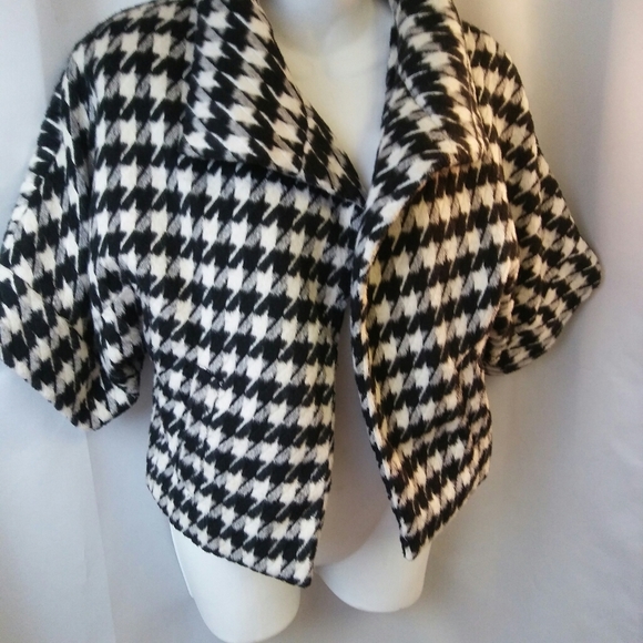 Biz "Capelet"Cropped Houndstooth Retro Coat, S - Picture 3 of 4